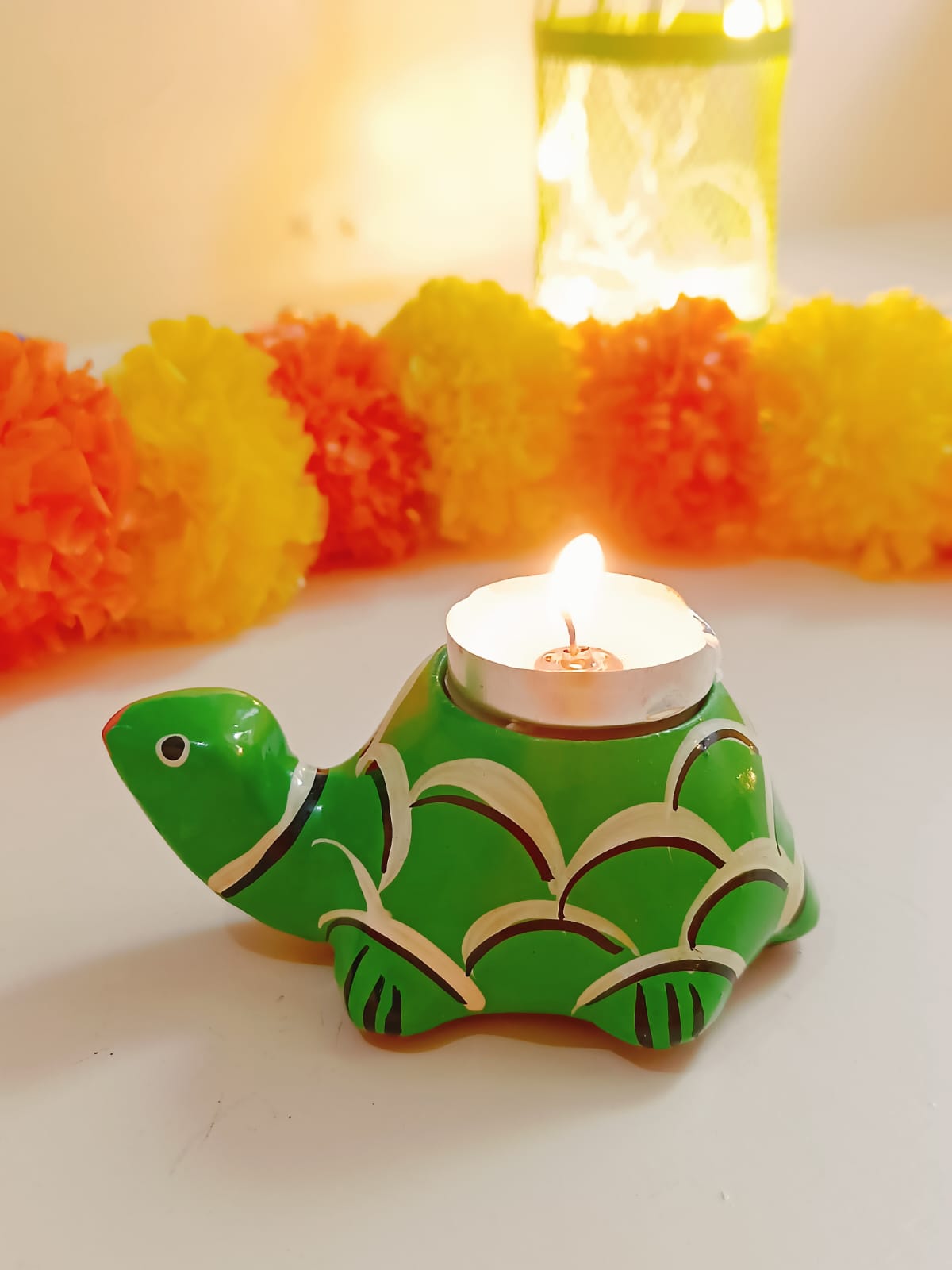 Tortoise Table Paper Mache Candle