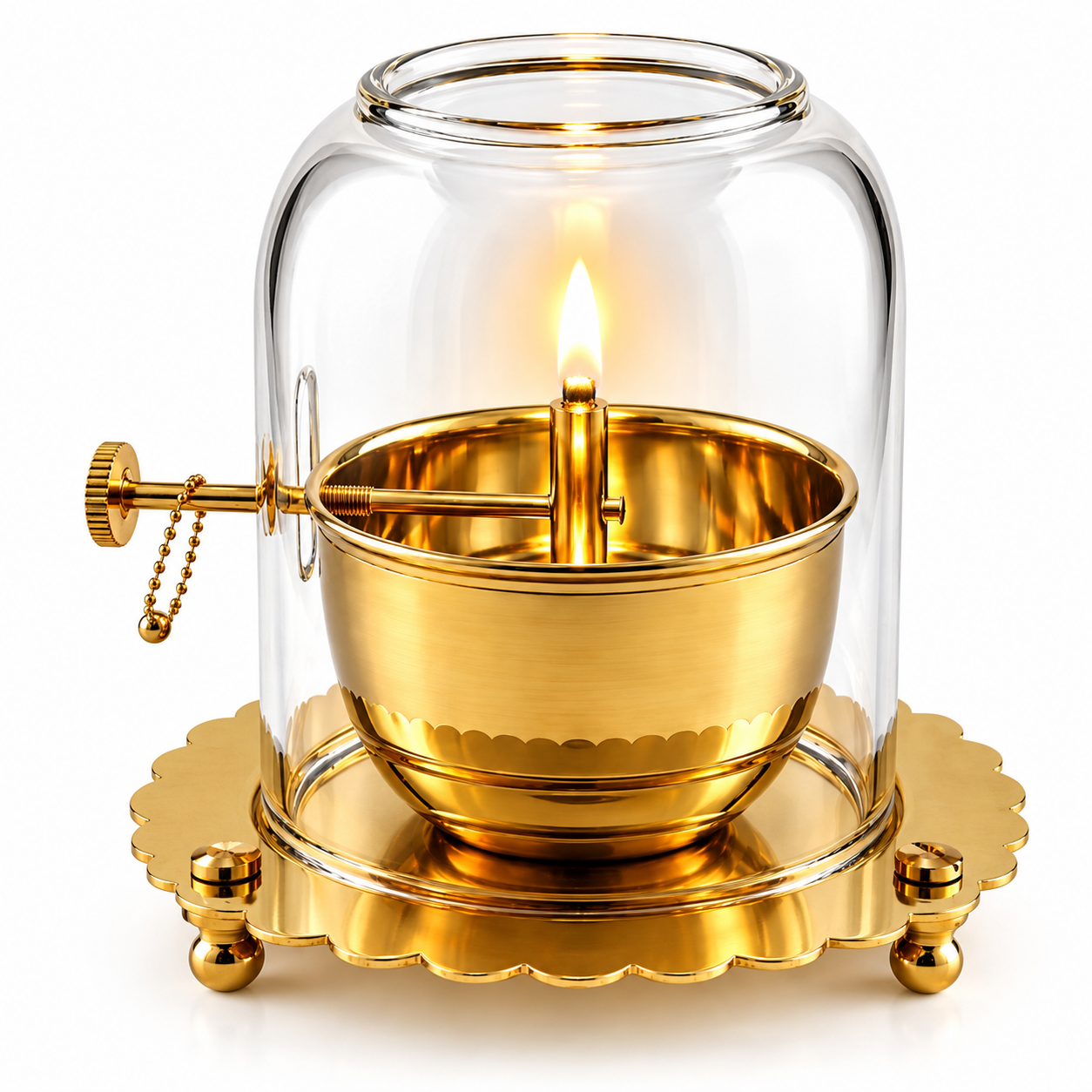 UR Heritage Brass Akhand Diya with Glass Cover