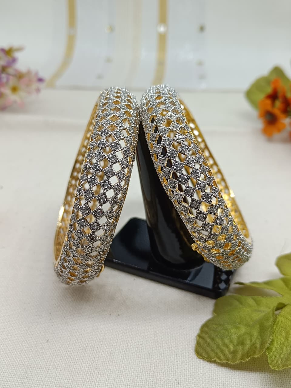 Charulata Gold Plated Carved Bangle Set