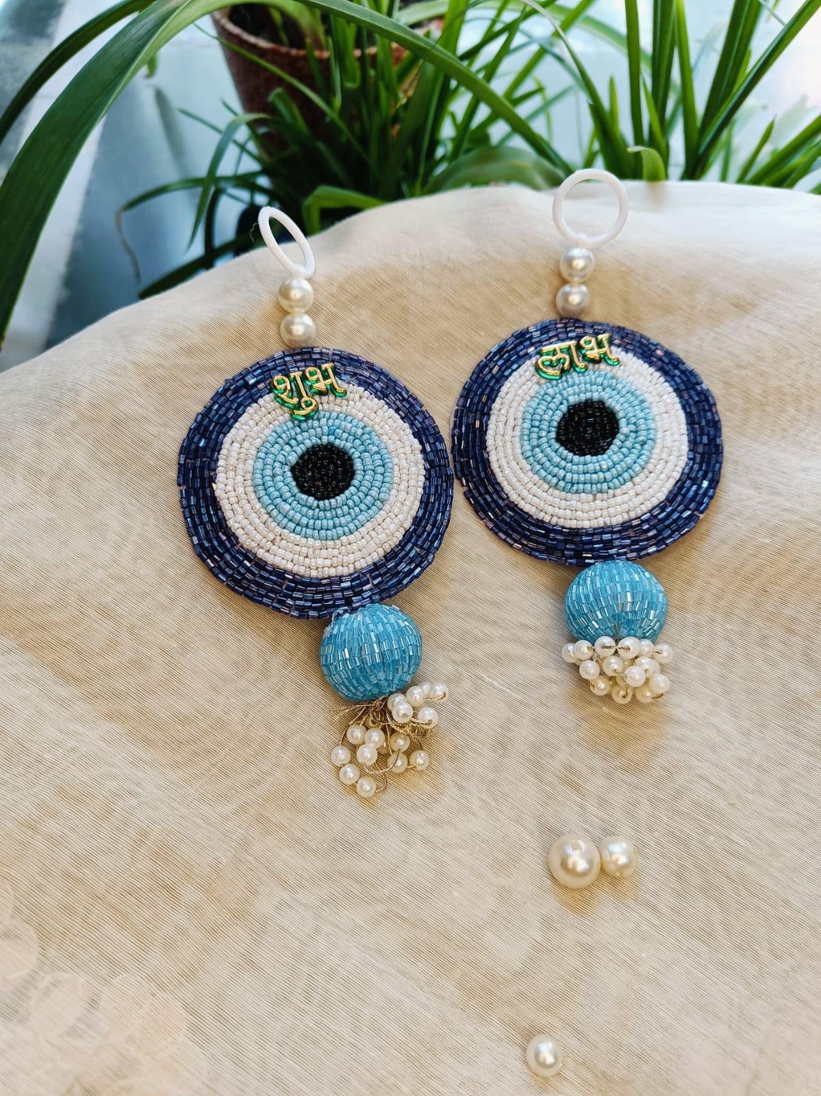 Subh-Labh Evil-Eye Hanging / Danglers with pearls 6 inch