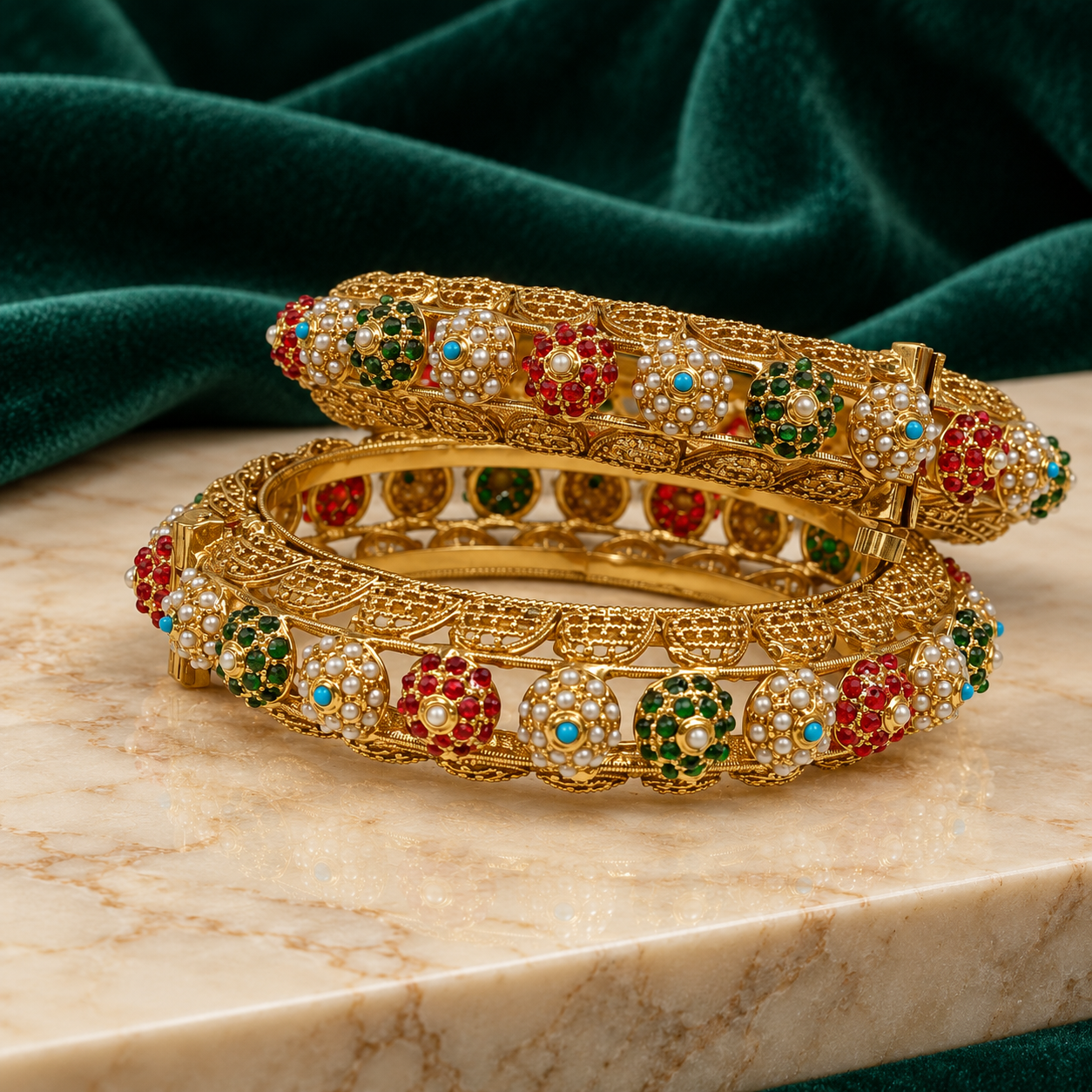 Devangana Gold Plated Carved Bangle Set