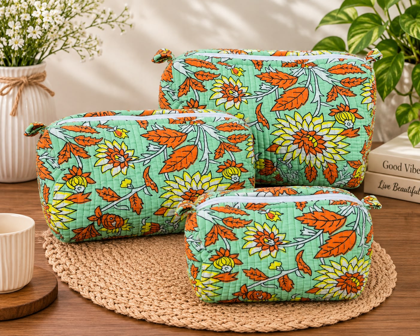 Set of 3 cosmetic bag/pouches with waterproof lining