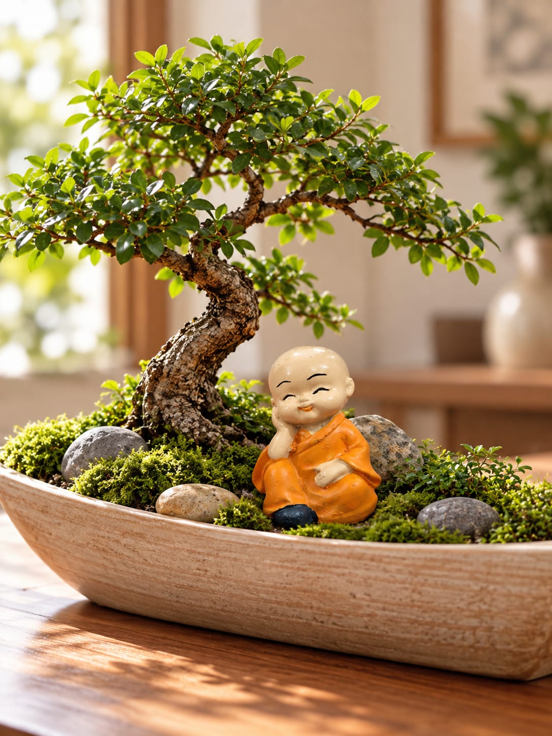 Cute Buddha Monk Figurines – Set of 4 | Mini Decorative Showpieces