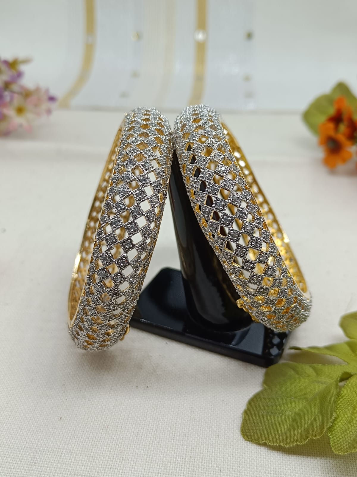 Charulata Gold Plated Carved Bangle Set