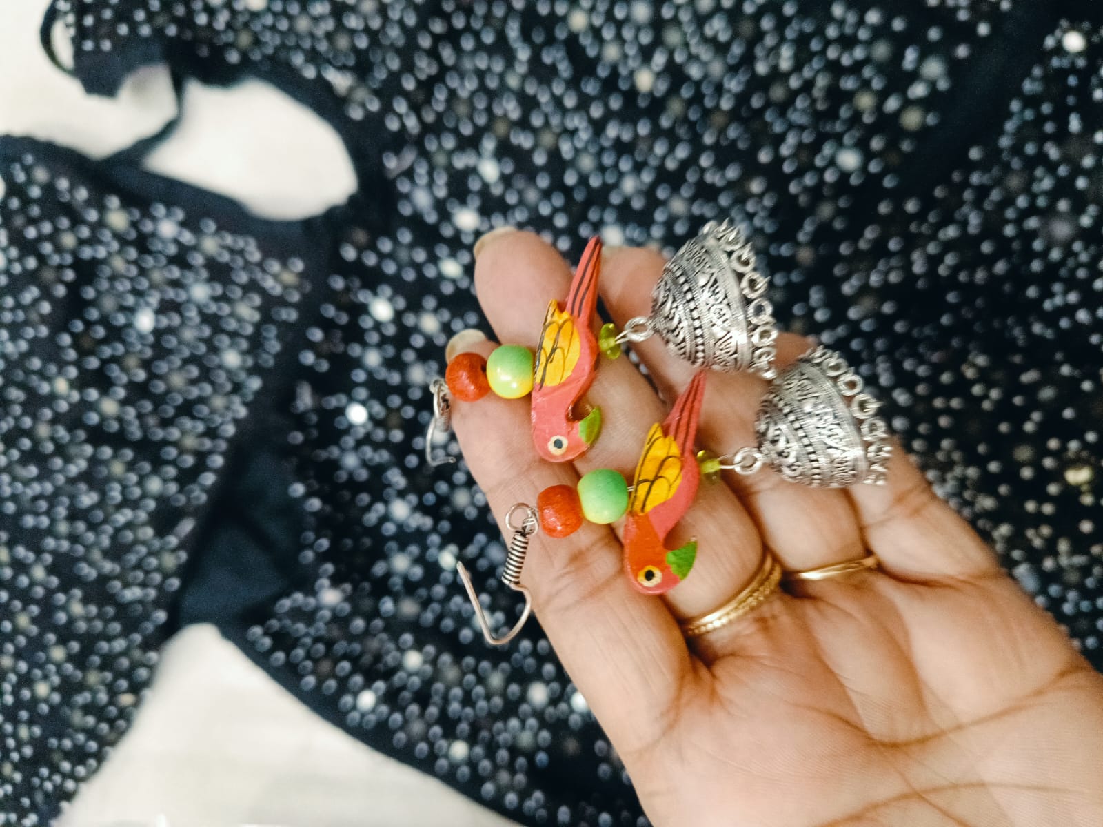 Rangeen Chidiya Silver Look Alike Jhumka Earrings