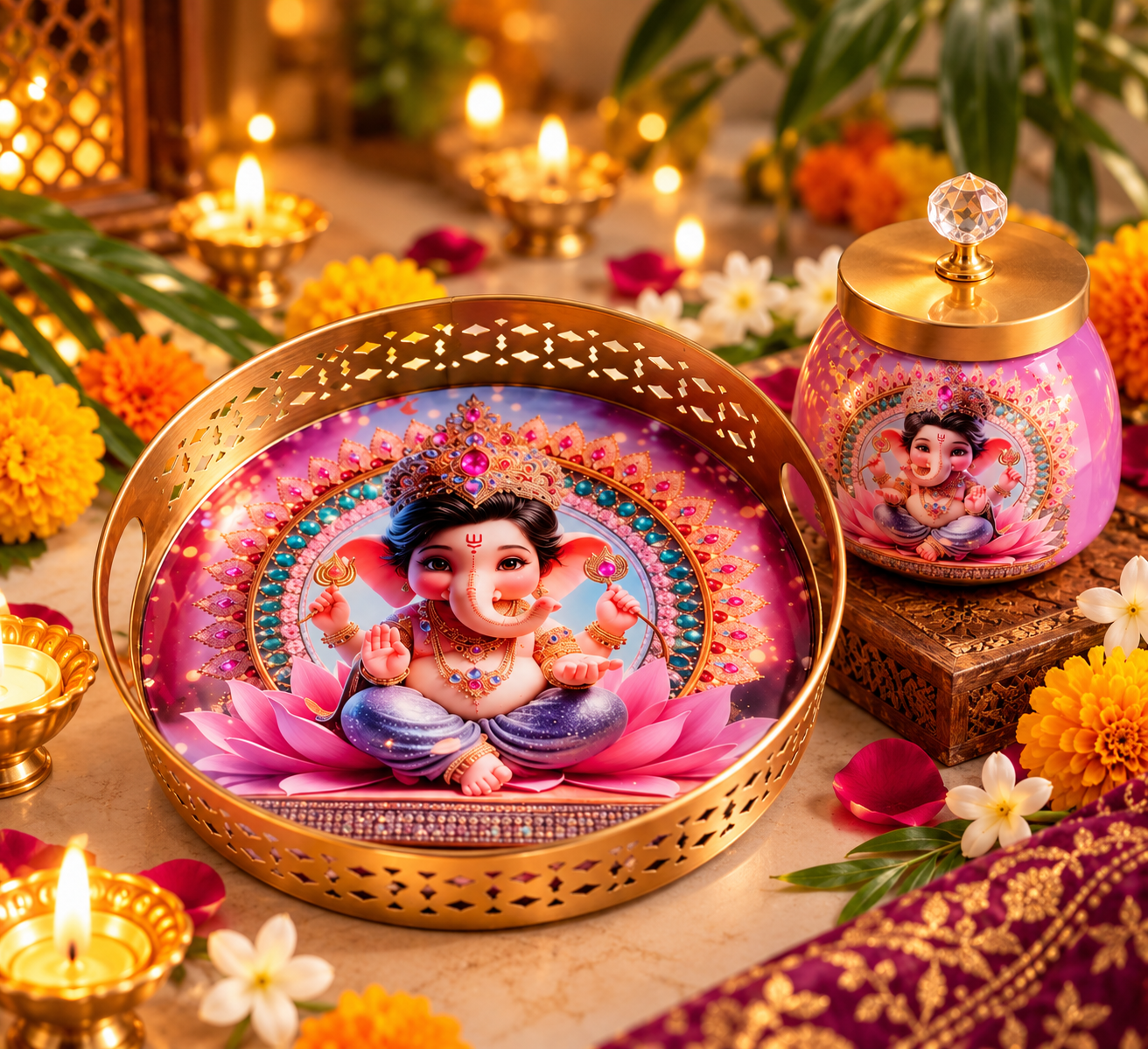 PICHWAI TRAY-JAR-DIYA SET