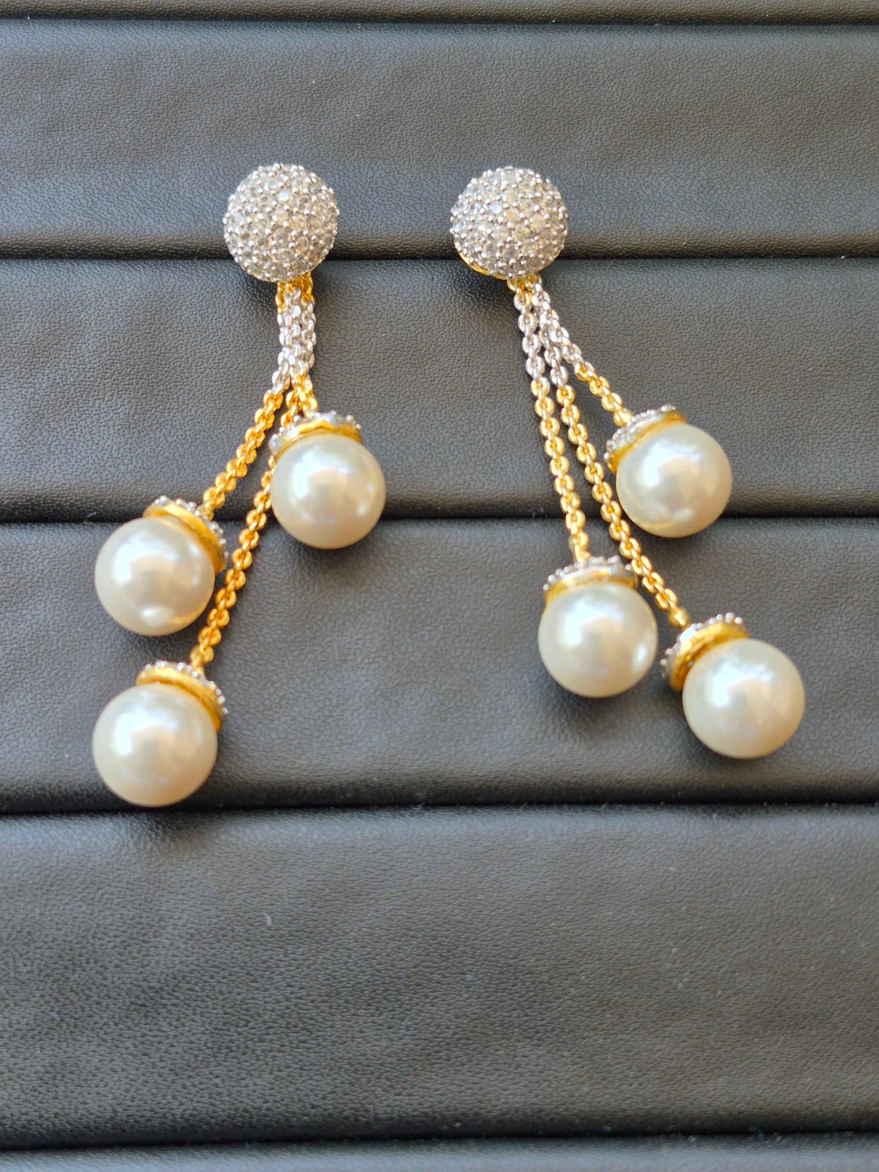 Moonlit 3 Pearl Drop Earrings