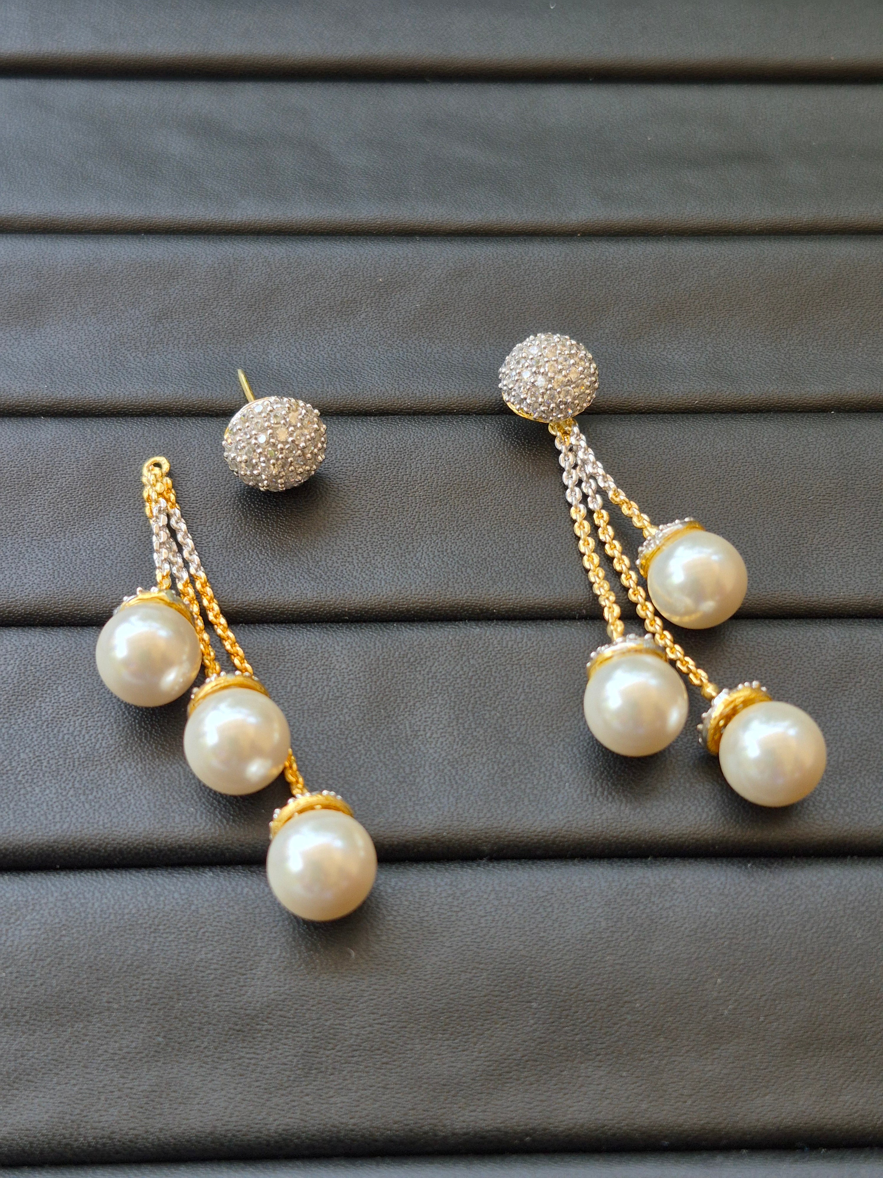 Moonlit 3 Pearl Drop Earrings