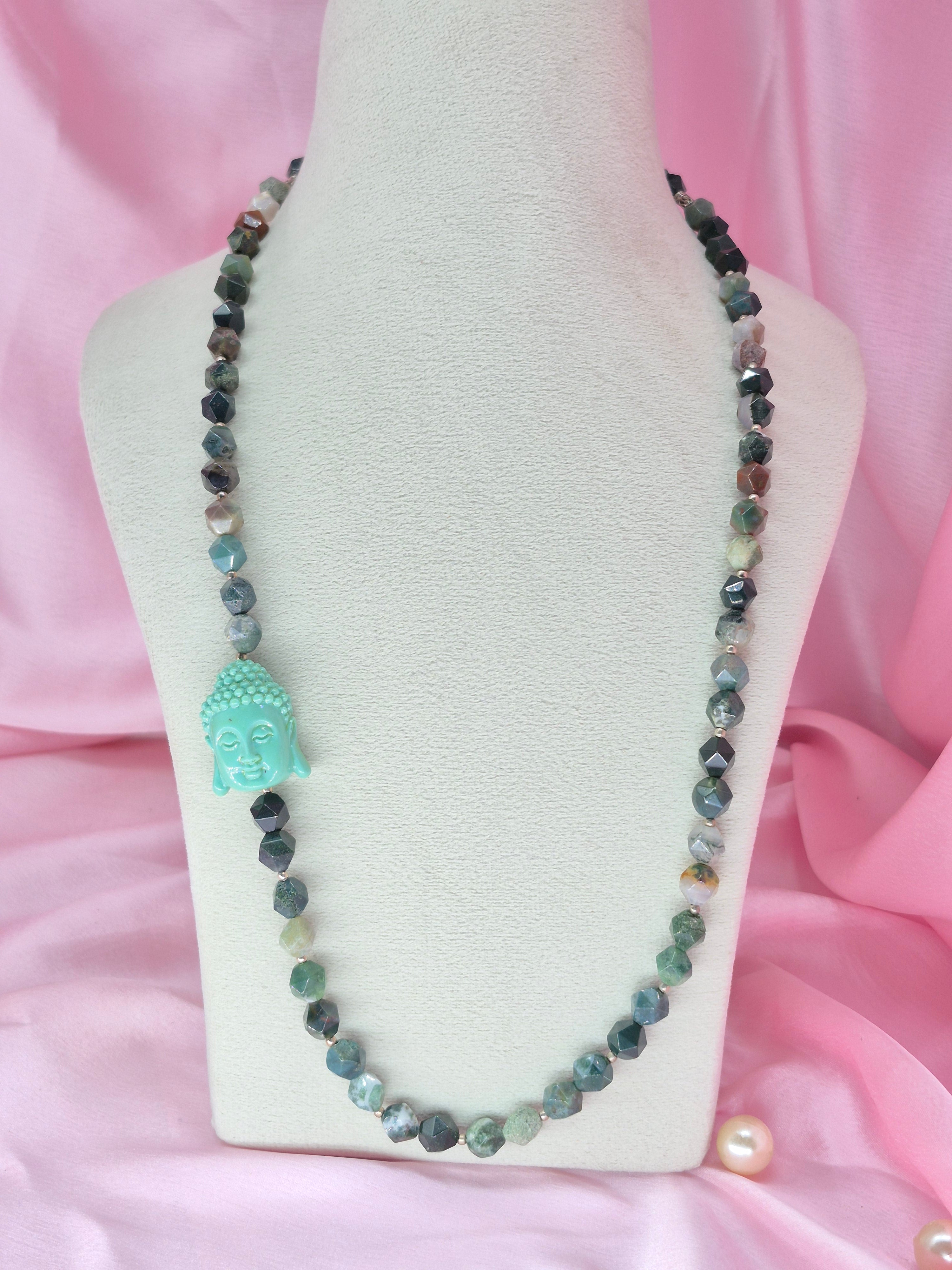 Semi Precious with Buddha Ceramic Side Pendant