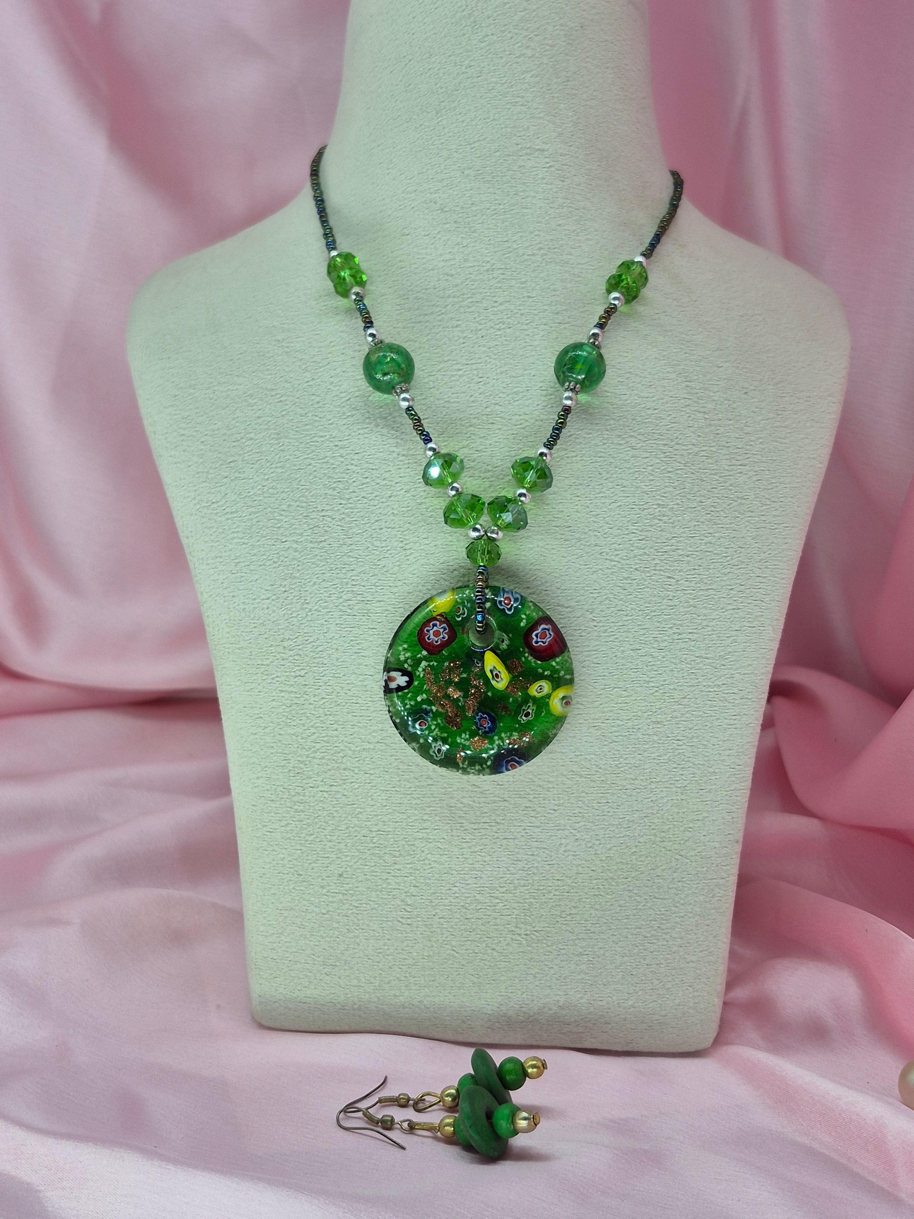 Glass Pendant in Crystal Necklace