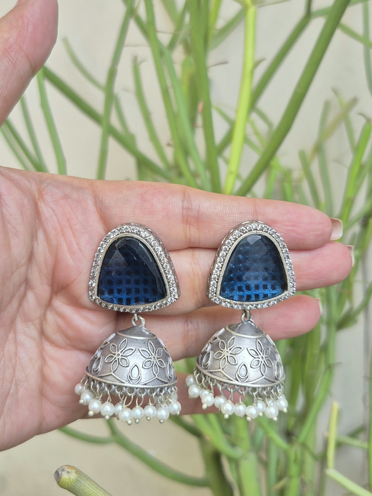 Silver Look Alike Jhumki Earrings