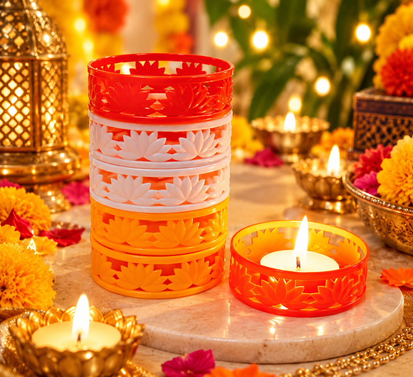 Lotus TeaLight Holder [Orange] Set of 6