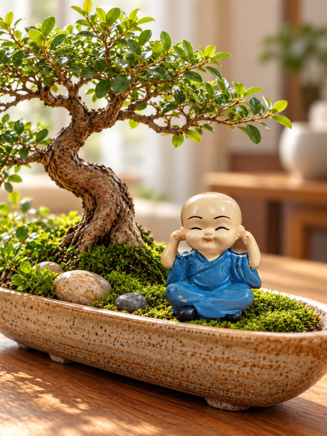Cute Buddha Monk Figurines – Set of 4 | Mini Decorative Showpieces