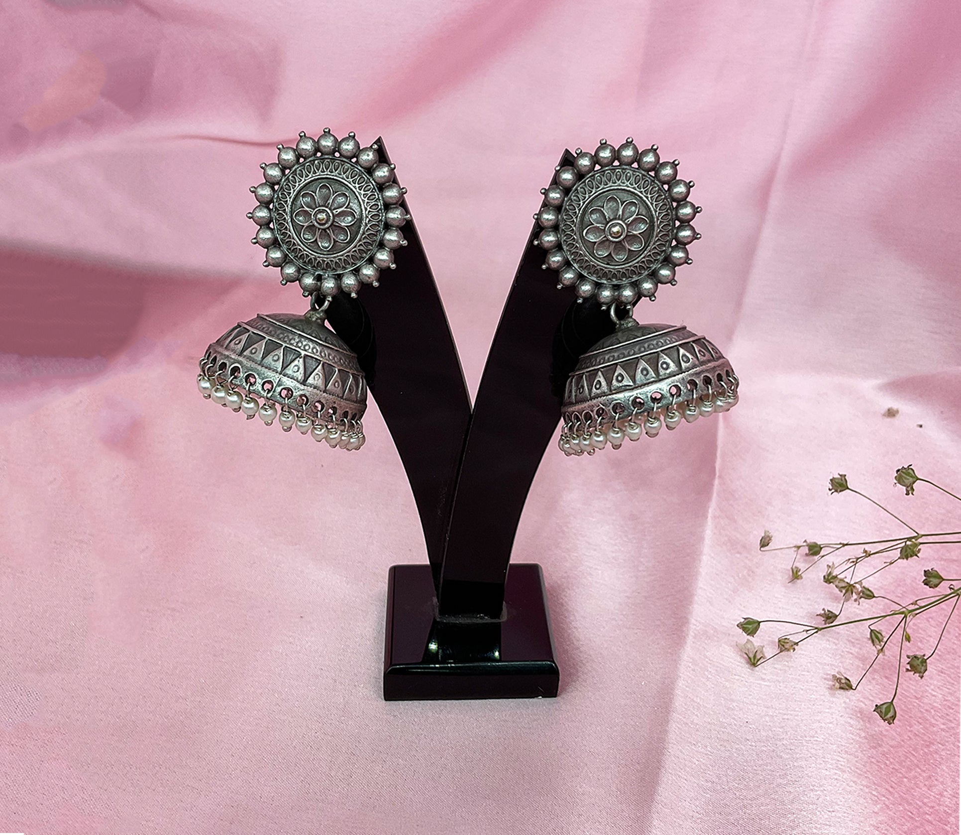 Silver LookAlike Surajmukhi Jhumki Earrings