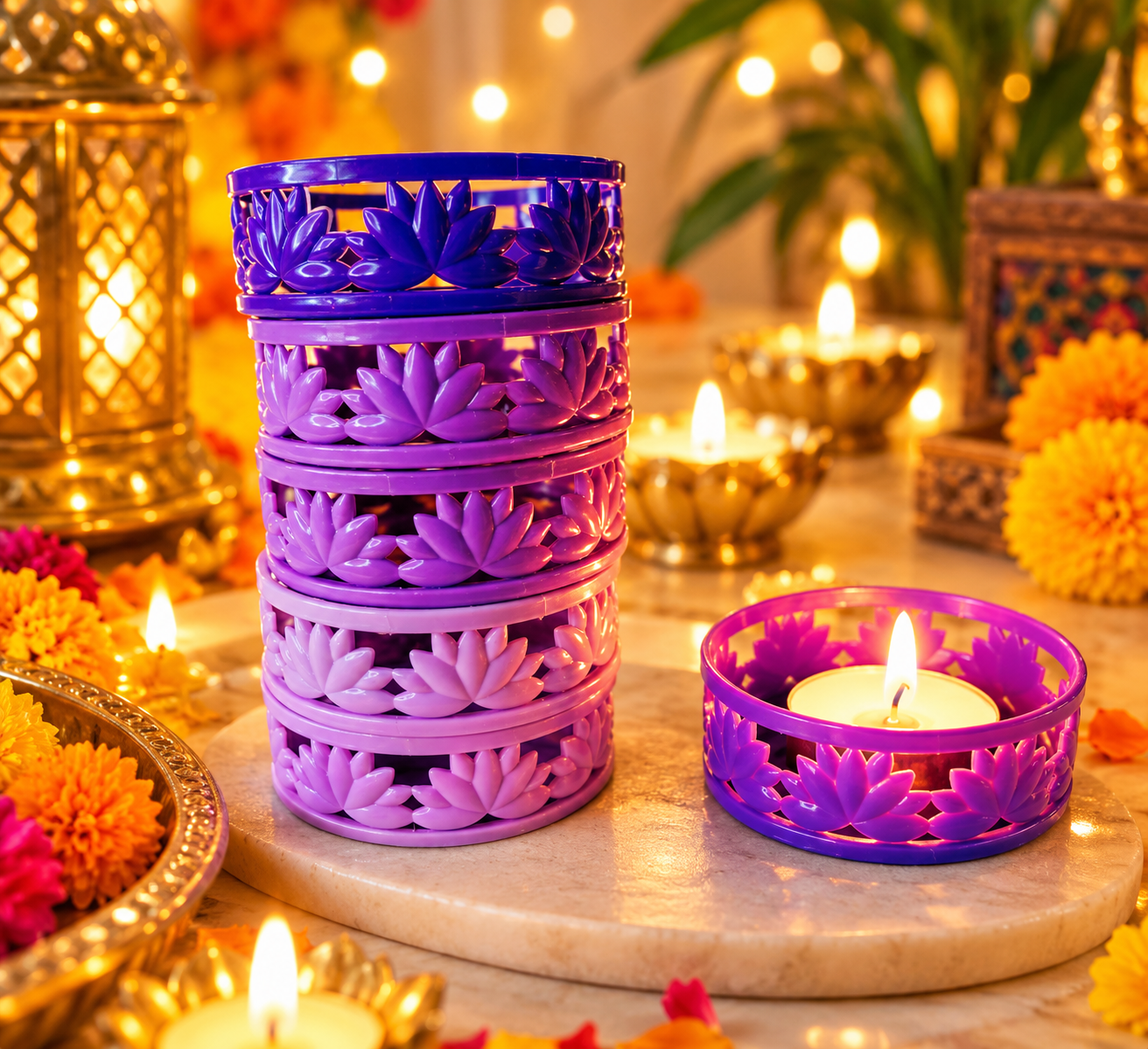 Lotus TeaLight Holder [Purple ] Set of 6