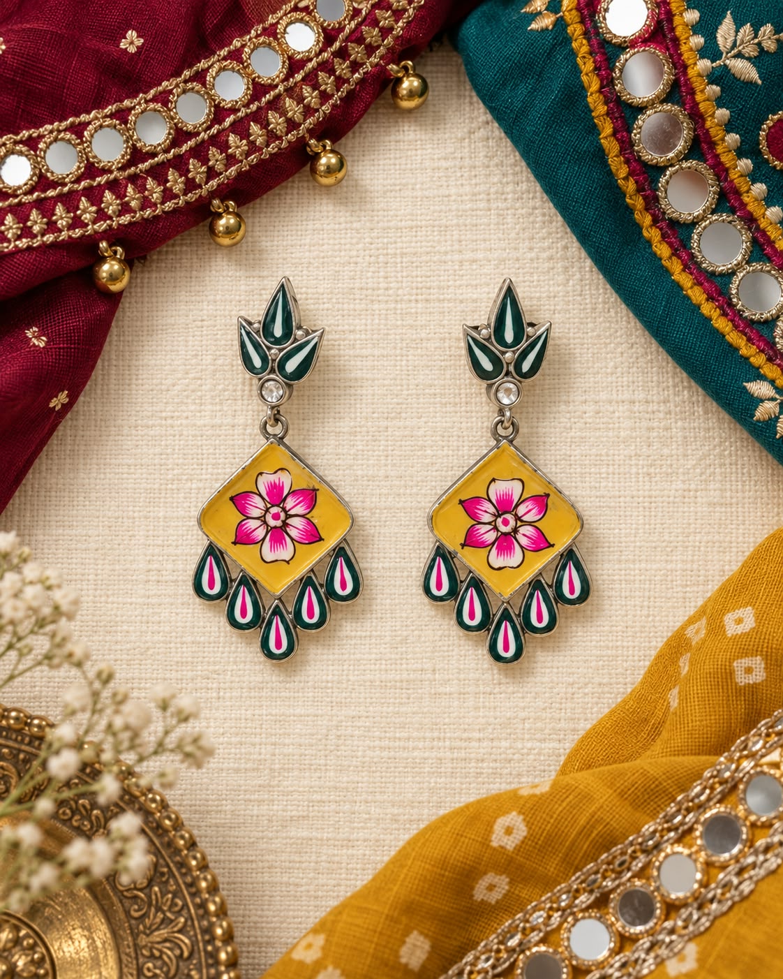 Rajputana Meenakari Jhumki Earrings