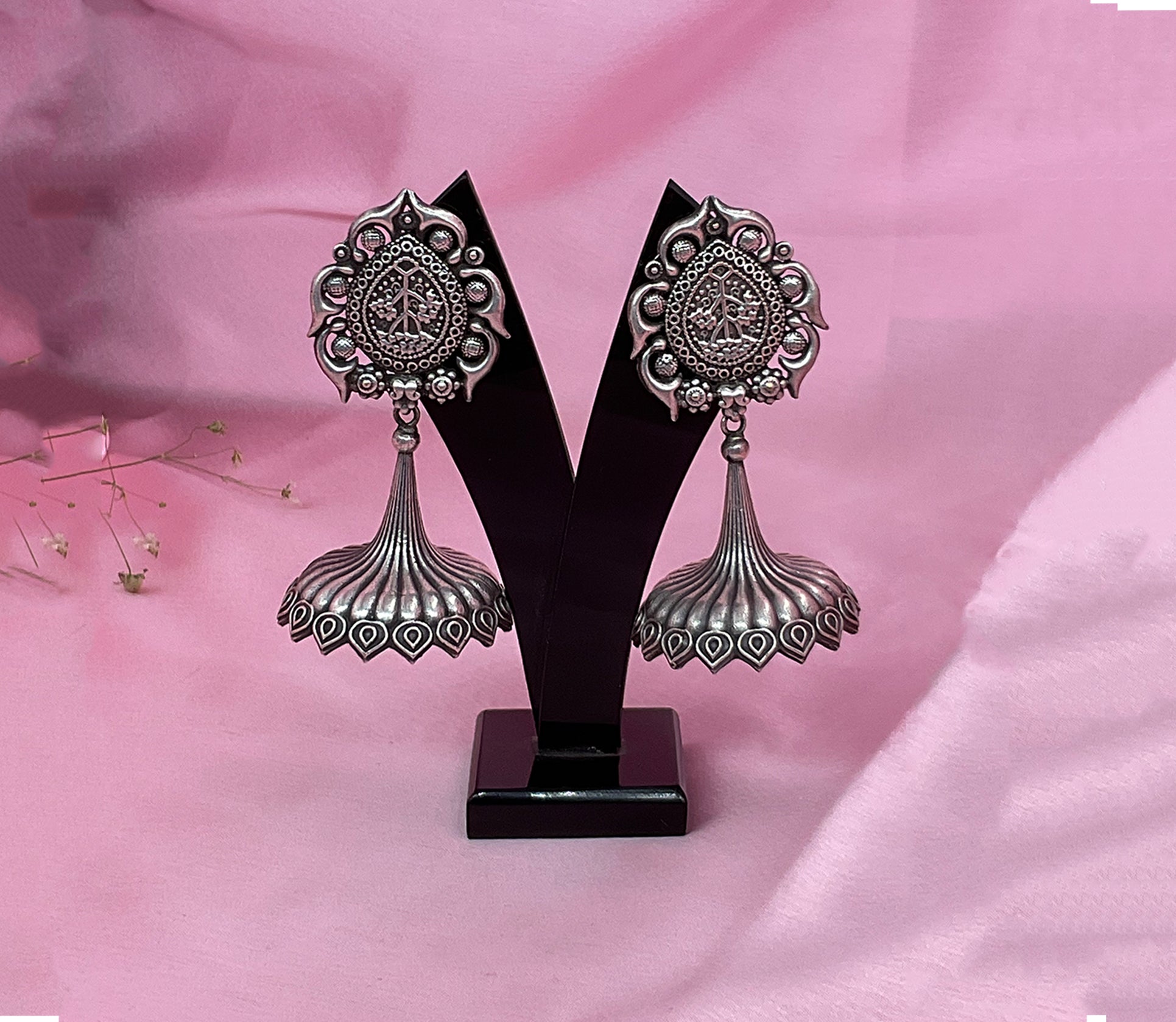 Silver LookAlike Futuristic Jhumki Earrings