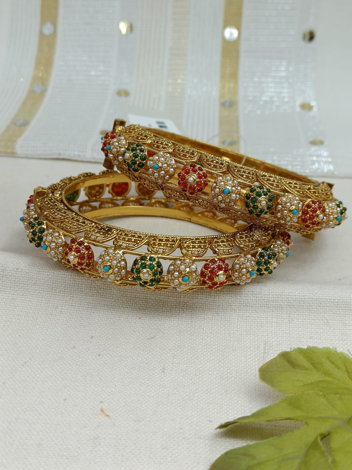 Devangana Gold Plated Carved Bangle Set