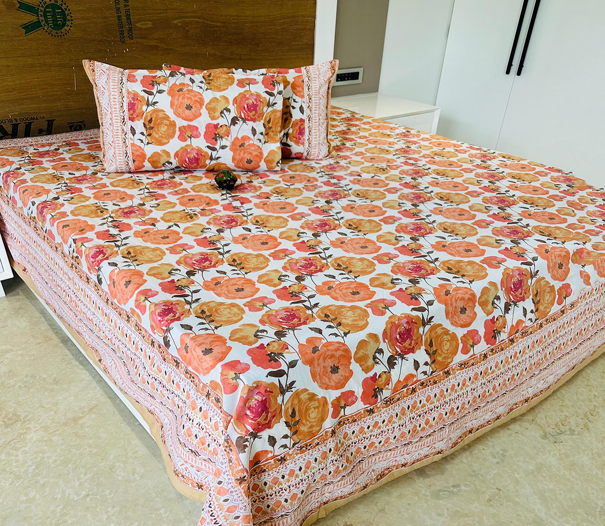 Kusumjali Jumbo King Bedsheet Set |110x110 inches | 100% Cotton
