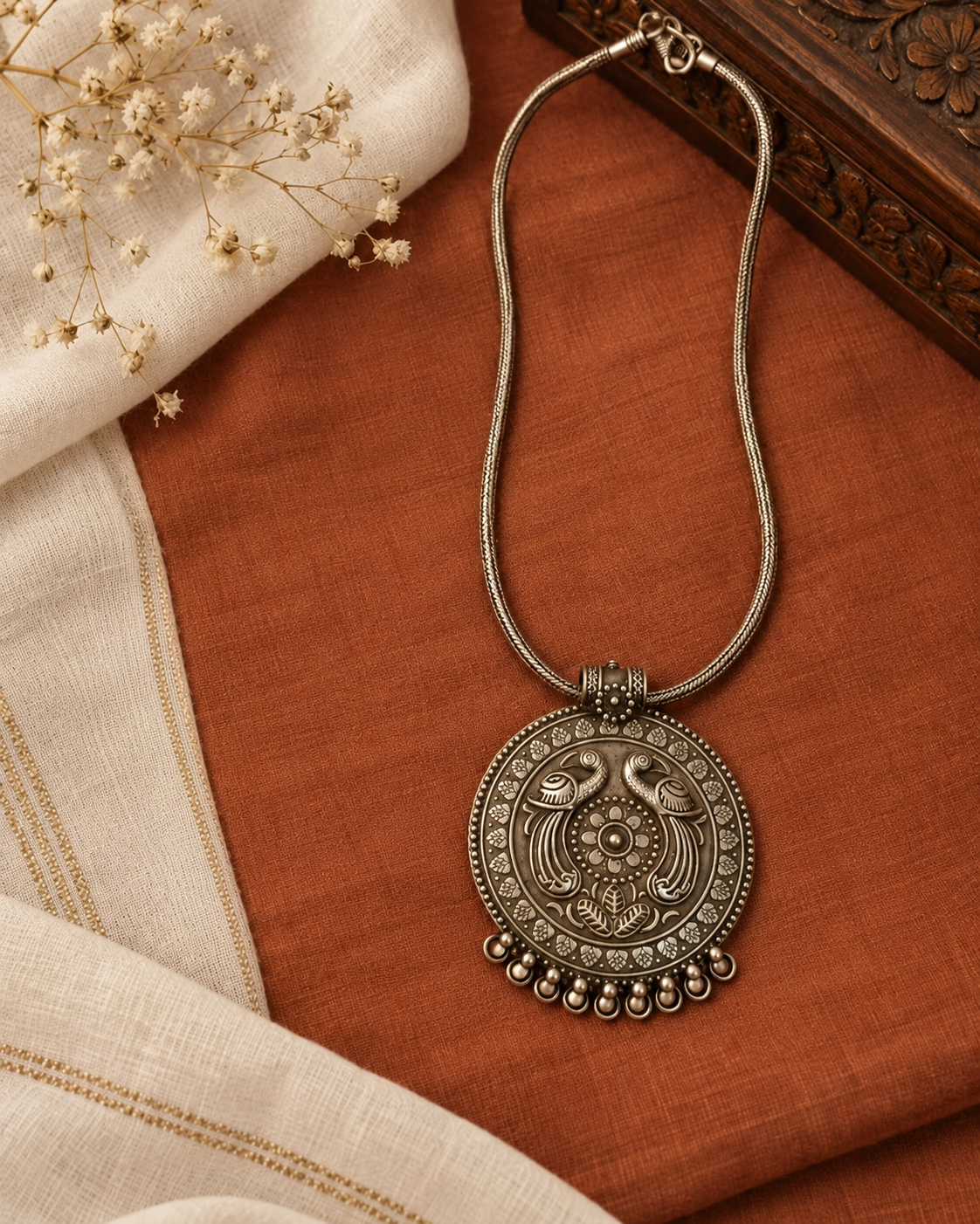 Balkh Route Silver Lookalike Pendant Set