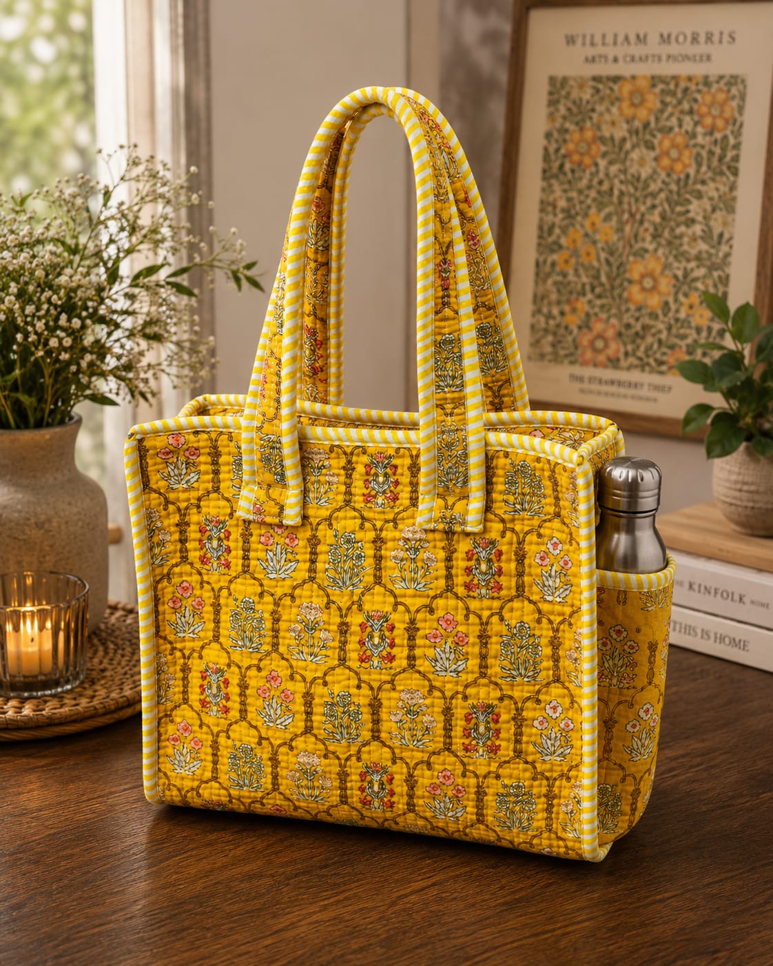 Cotton Tote Bag with Bottle Holder