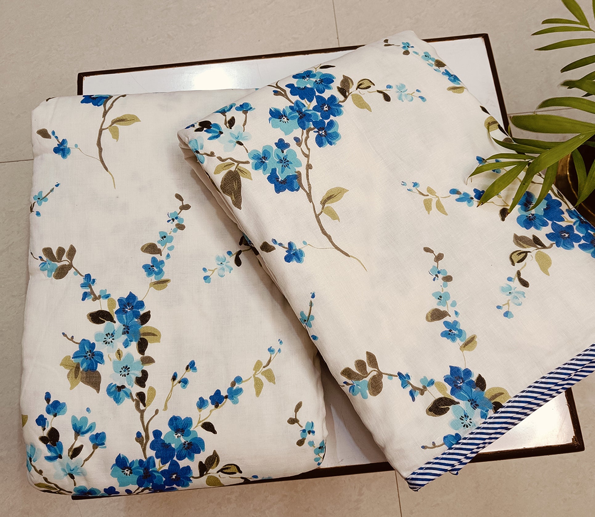 Cherry-Blossom Mulmul  - Reversible AC Cotton Dohar Pair