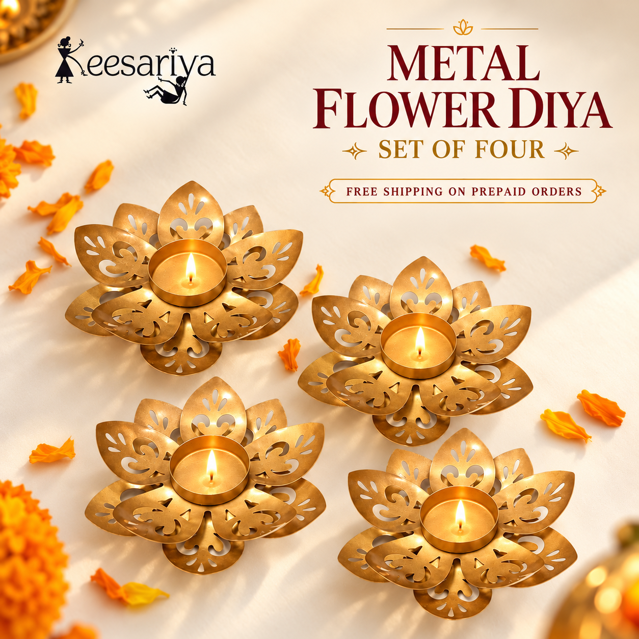 METAl FLOWER DIYA URLI WITH FREE GIFT