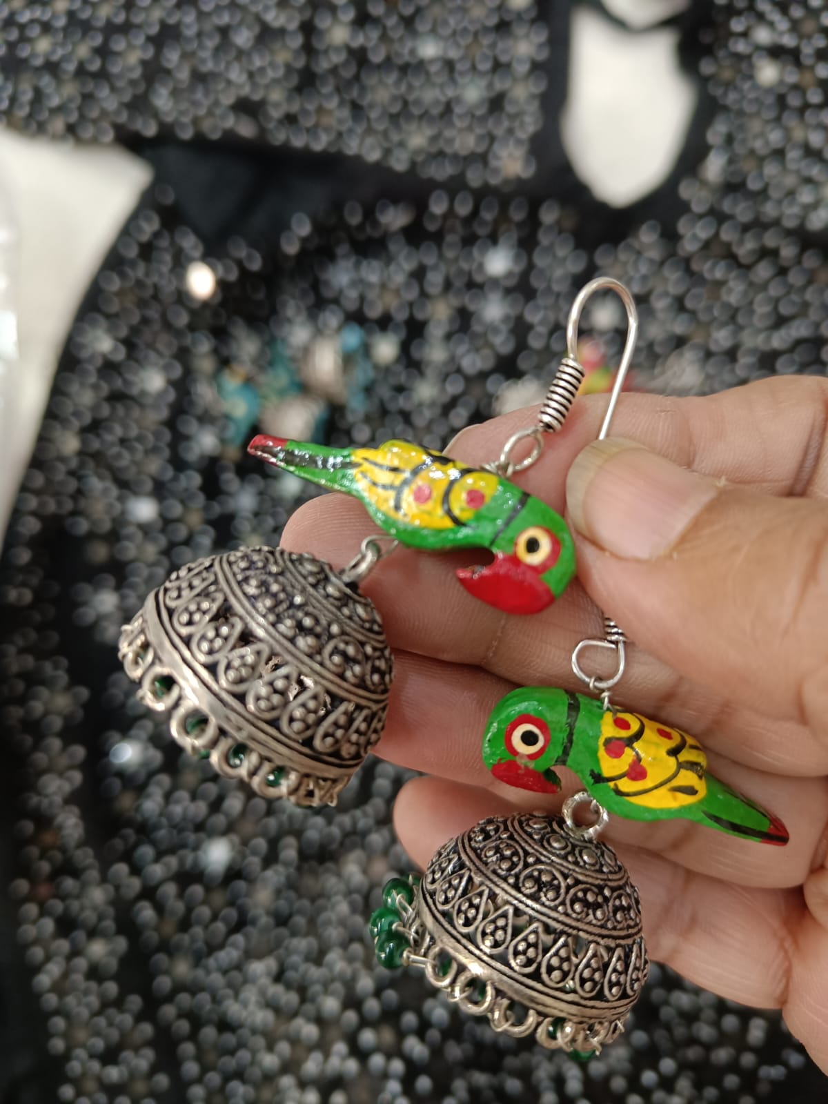 Rangeen Chidiya Silver Look Alike Jhumka Earrings