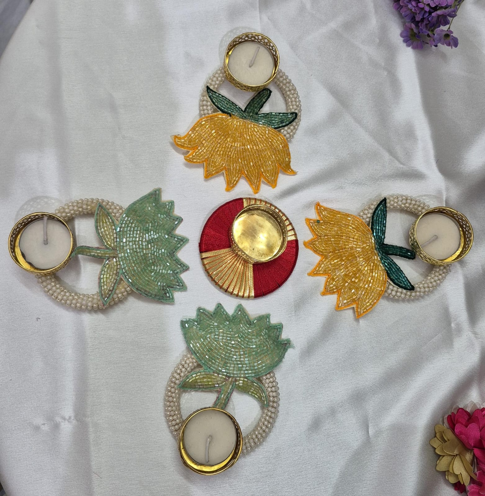 BLING BLISS DECORATIVE -5 DIYA SET[with WAX TEALIGHTS]