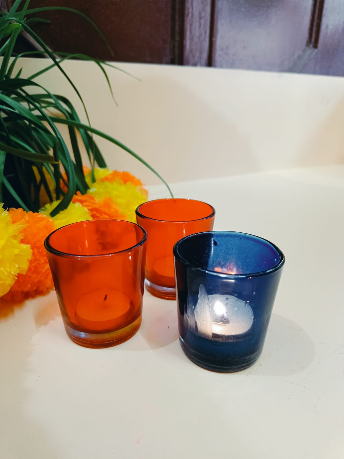 Frosted Glass Candles with Wax Tealights  Color |4pcs| Candle light Dinner Red Blue