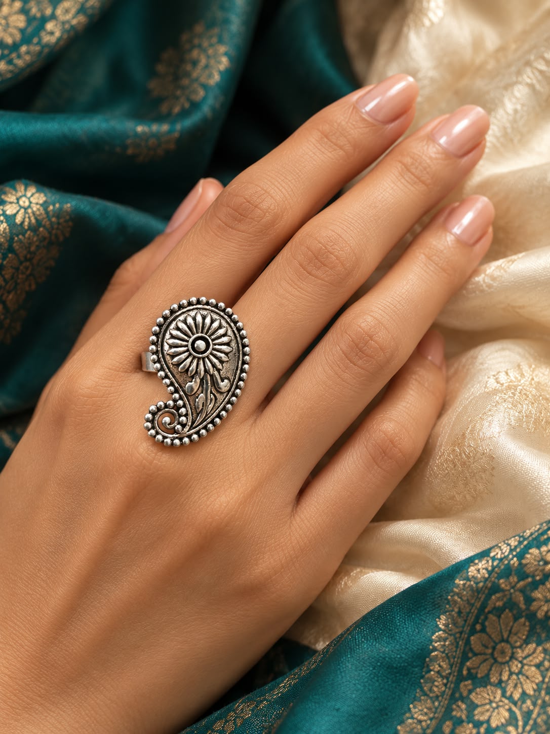 Inayat Oxidised Silver-Look Adjustable Ring
