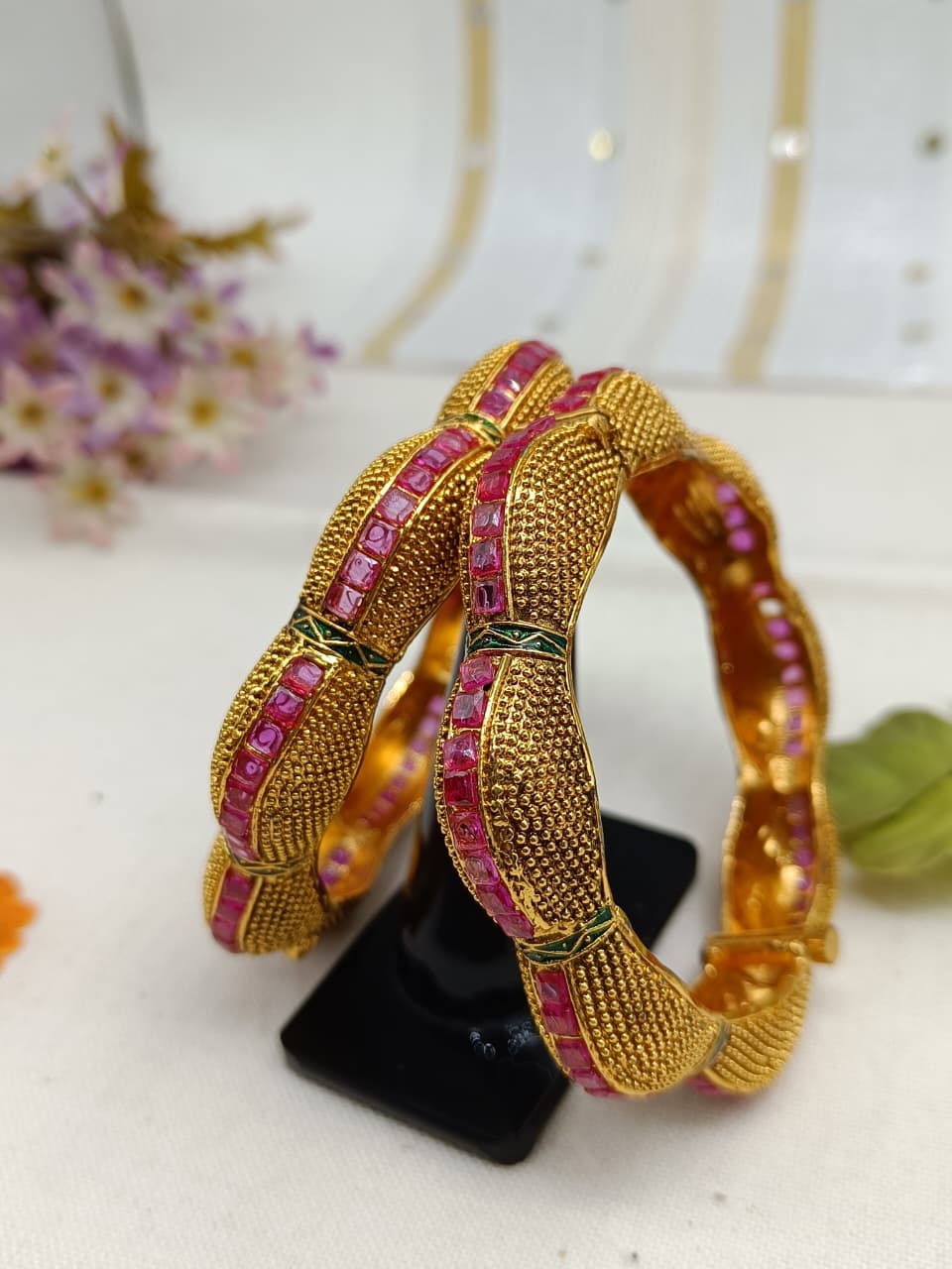 Suvarna Gold Plated Carved Bangle Set