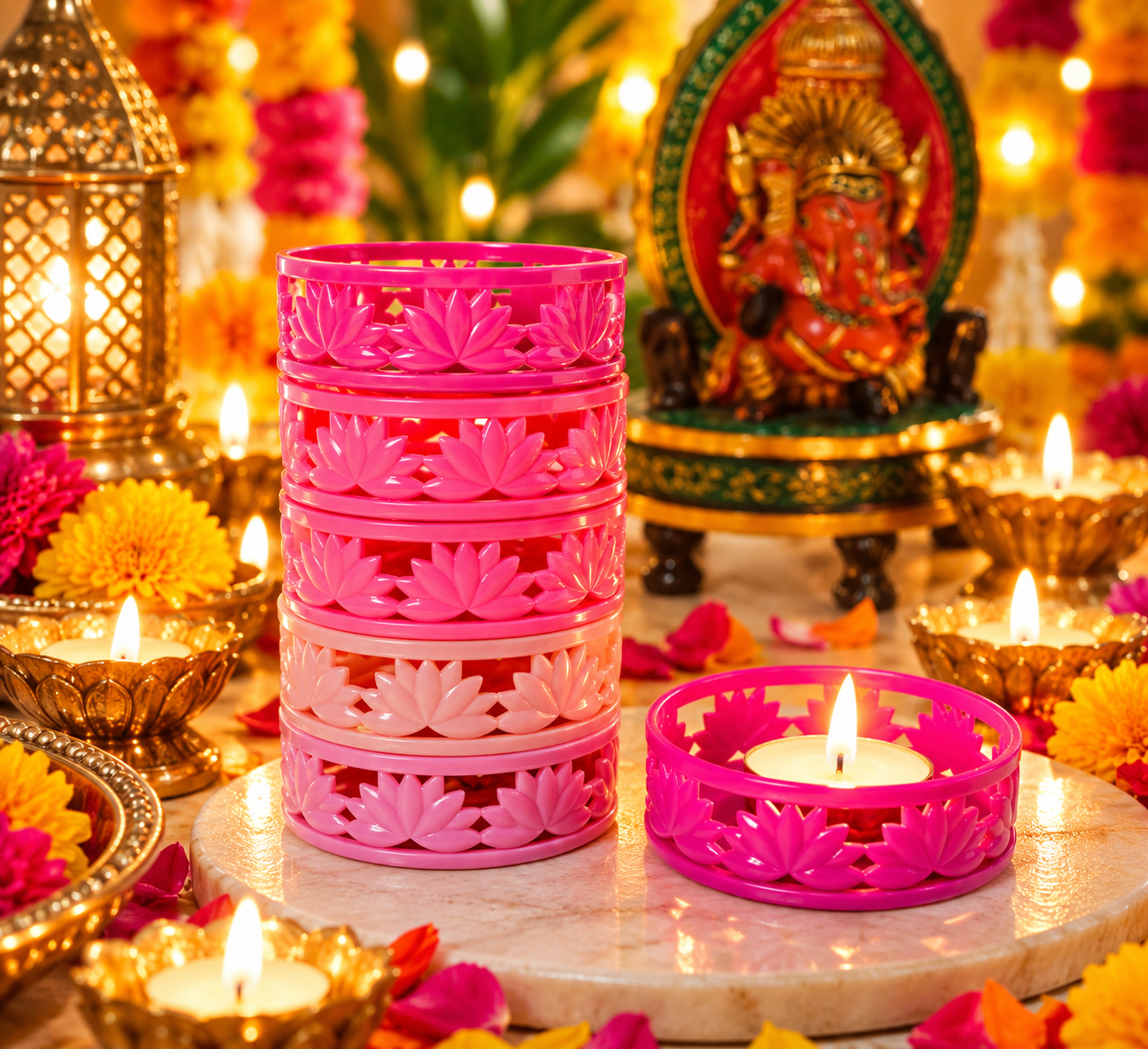 Lotus TeaLight Holder [Pink] Set of 6 [Free Tealights]