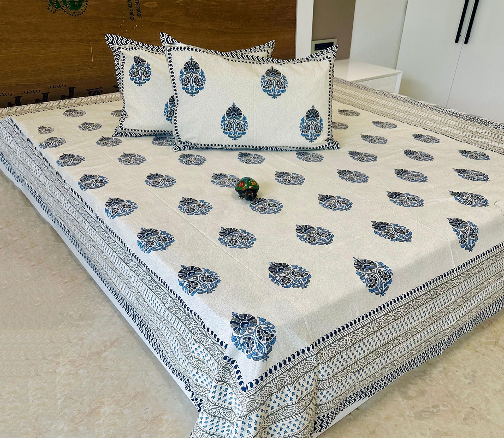 Handblock Slub Cotton Bedcover Set - SuperKing Size