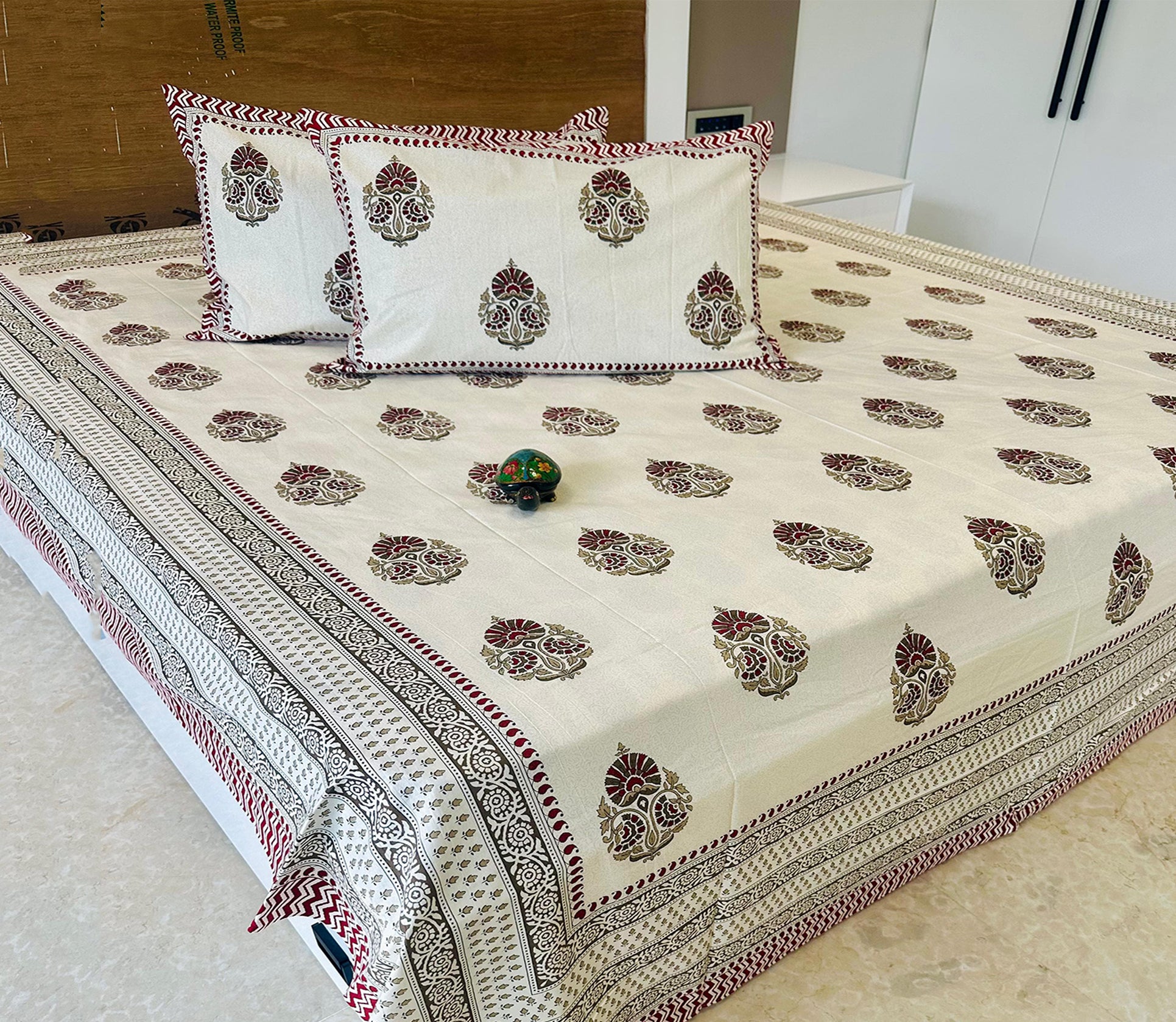 Handblock Slub Cotton Bedcover Set - SuperKing Size