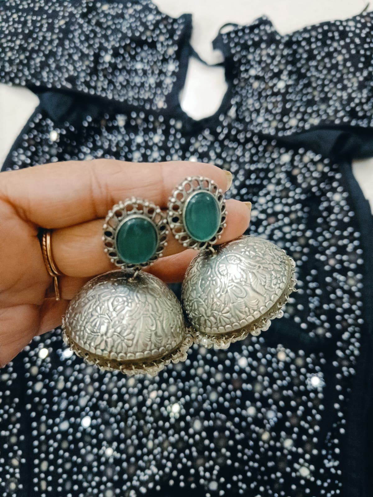 Raas Jhumka Silver Look Alike