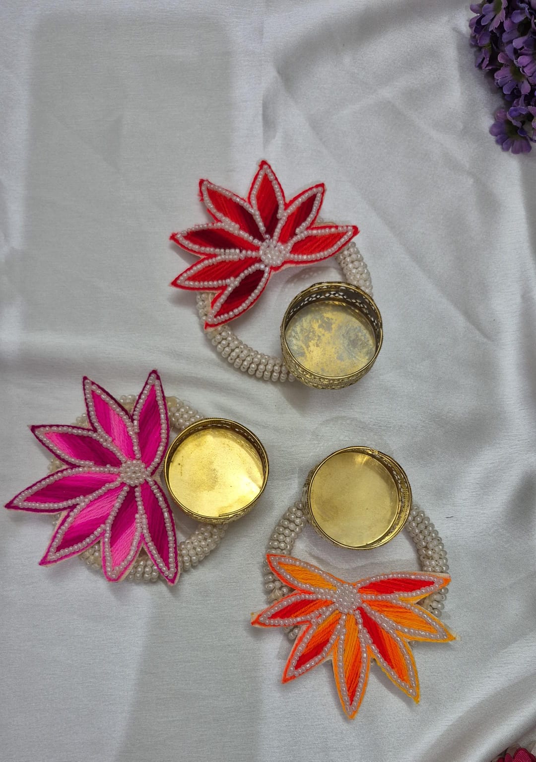 BLING BLISS DECORATIVE -4 DIYA SET[with WAX TEALIGHTS]