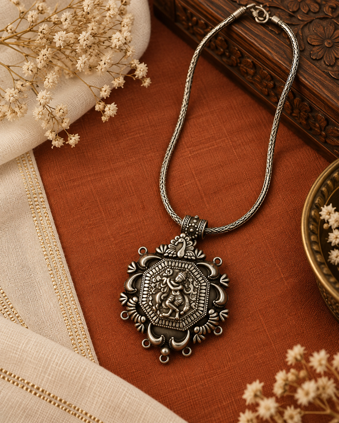 Balkh Route Silver Lookalike Pendant Set