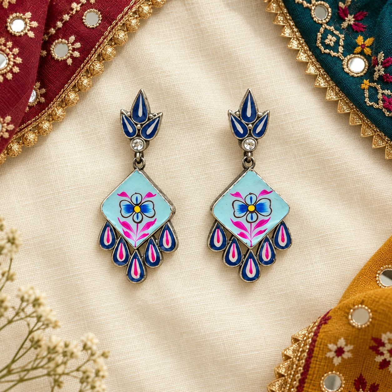 Rajsi Meenakari Jhumki Earrings