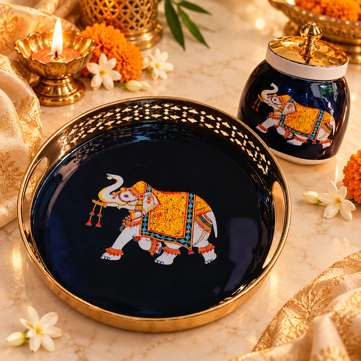 PICHWAI TRAY-JAR-DIYA SET