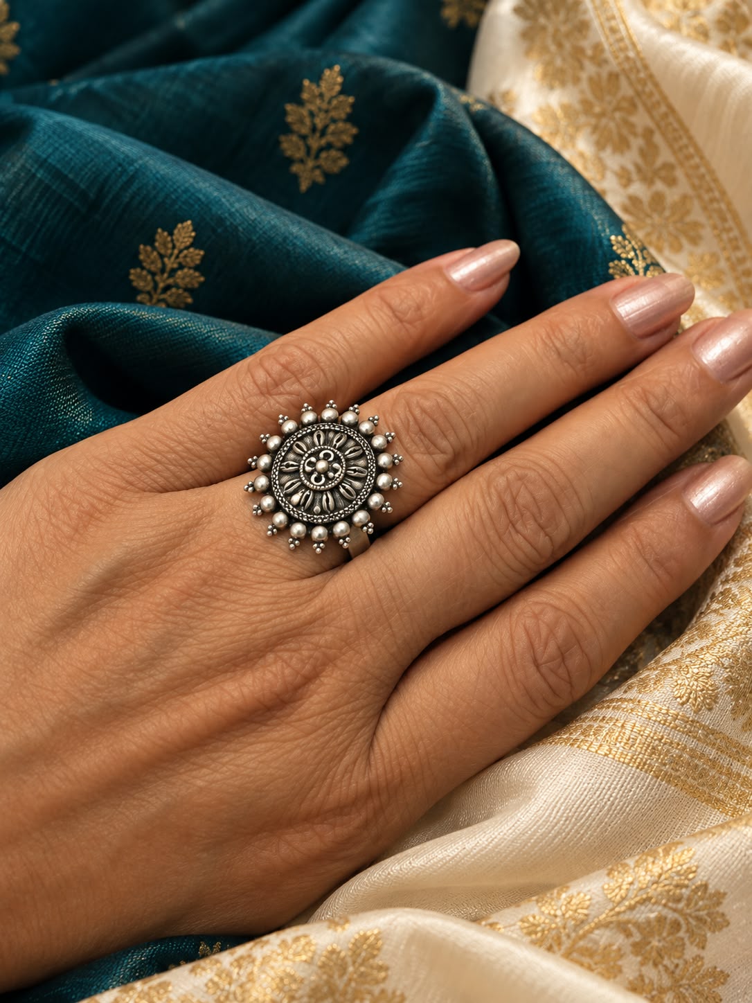 Tvesha Oxidised Silver-Look Adjustable Ring