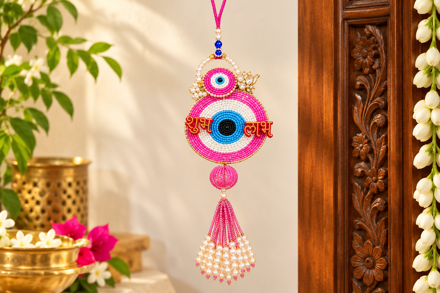 Subh-Labh Evil-Eye Hanging/ Danglers with pearls