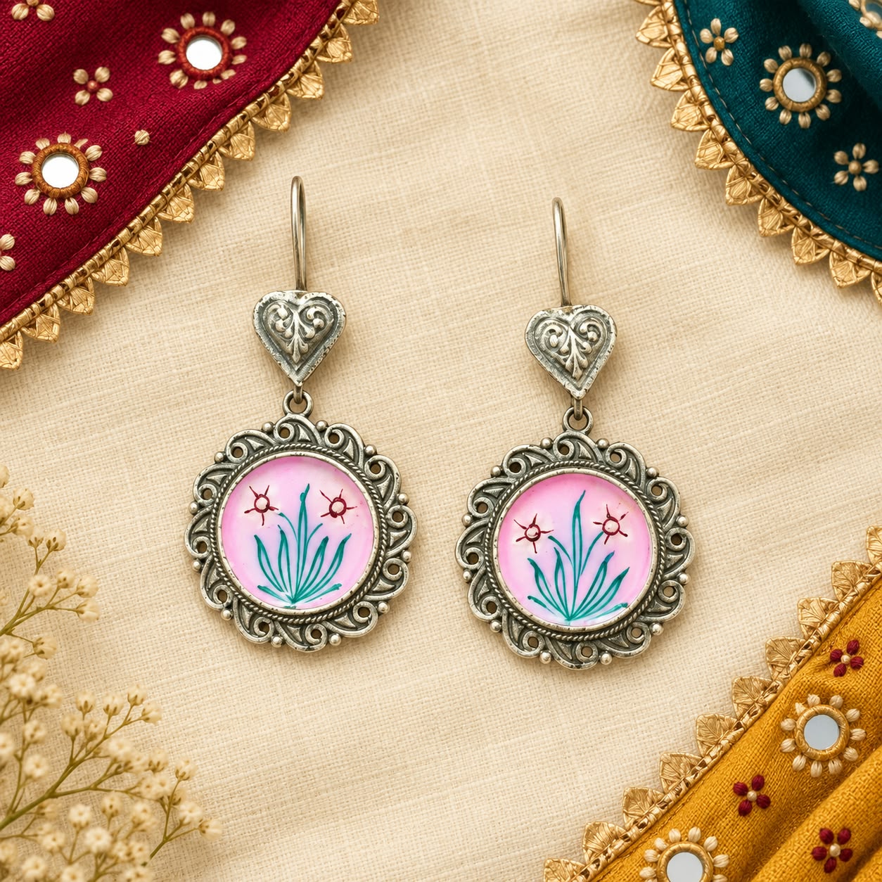 Jaipuri Meenakari Jhumki Earrings