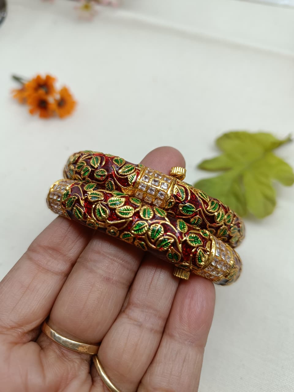Sonchiriya Gold Plated Carved Bangle Set