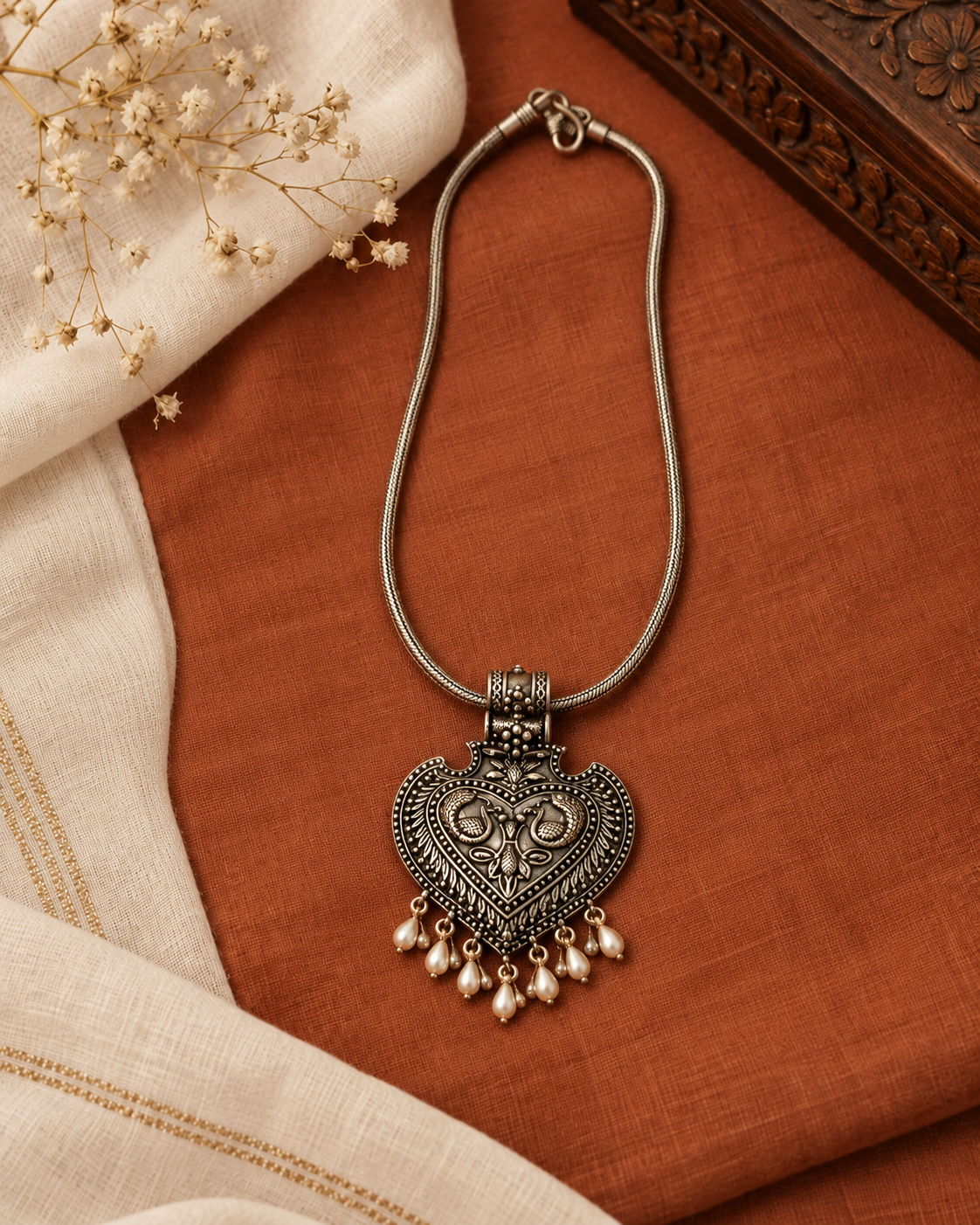 Balkh Route Silver Lookalike Pendant Set
