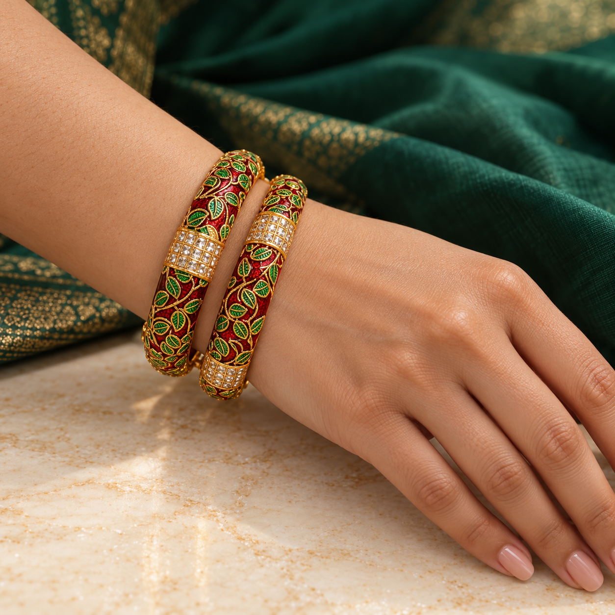 Sonchiriya Gold Plated Carved Bangle Set