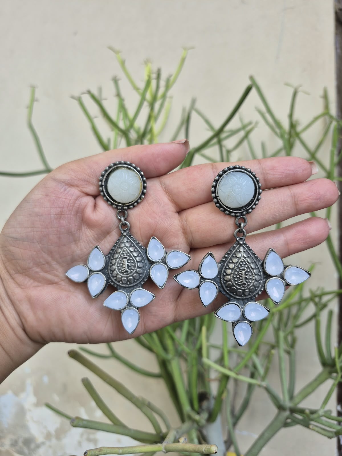 Silver Look Alike Jhumki Earrings