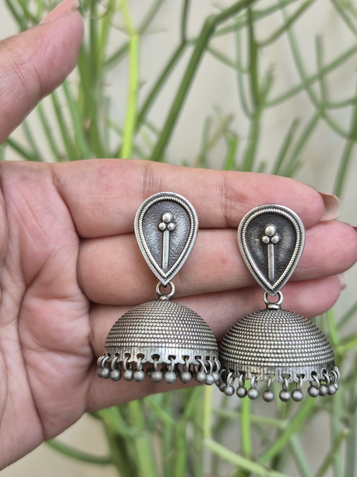Silver Look Alike Jhumki Earrings