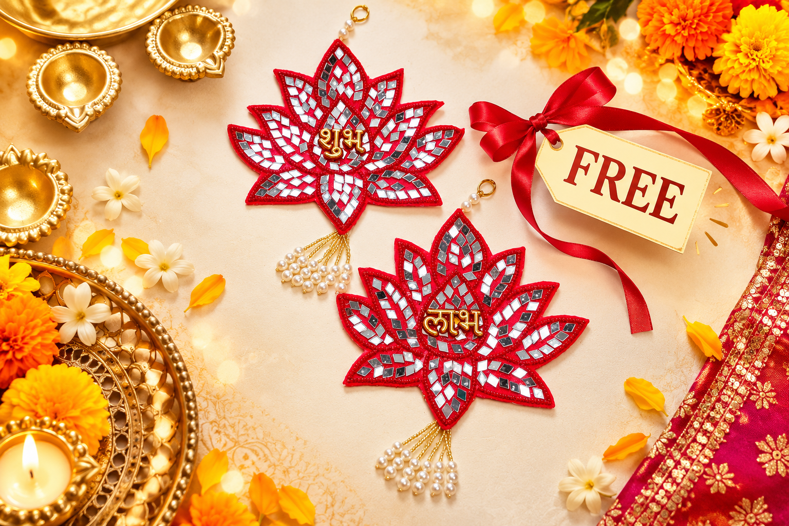 Metal 9 Diya Urli with Free Gift