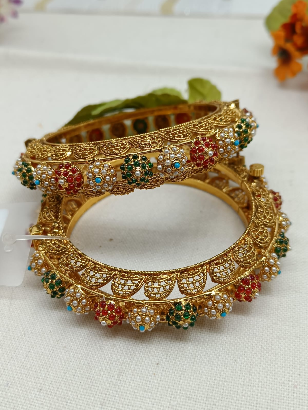 Devangana Gold Plated Carved Bangle Set